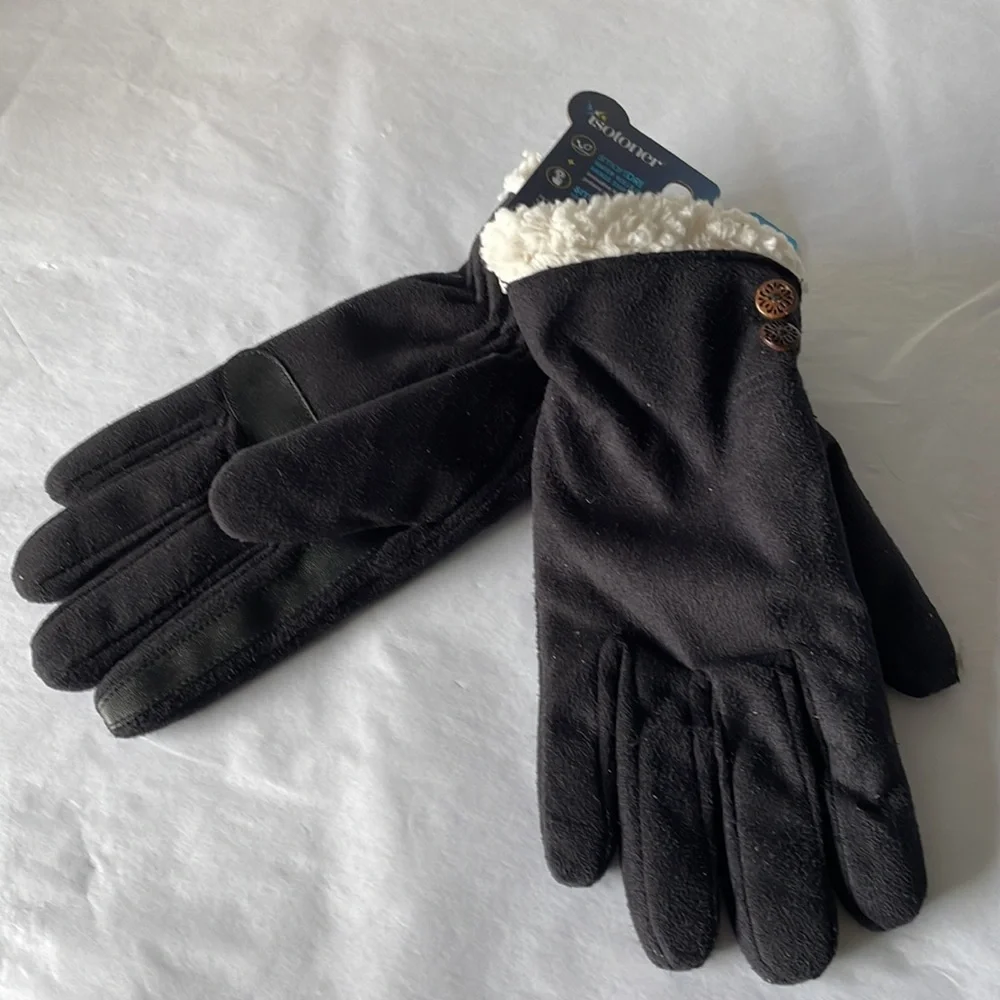 Isotoner gloves black with cream inside women’s size s/m smart dri touchscreens